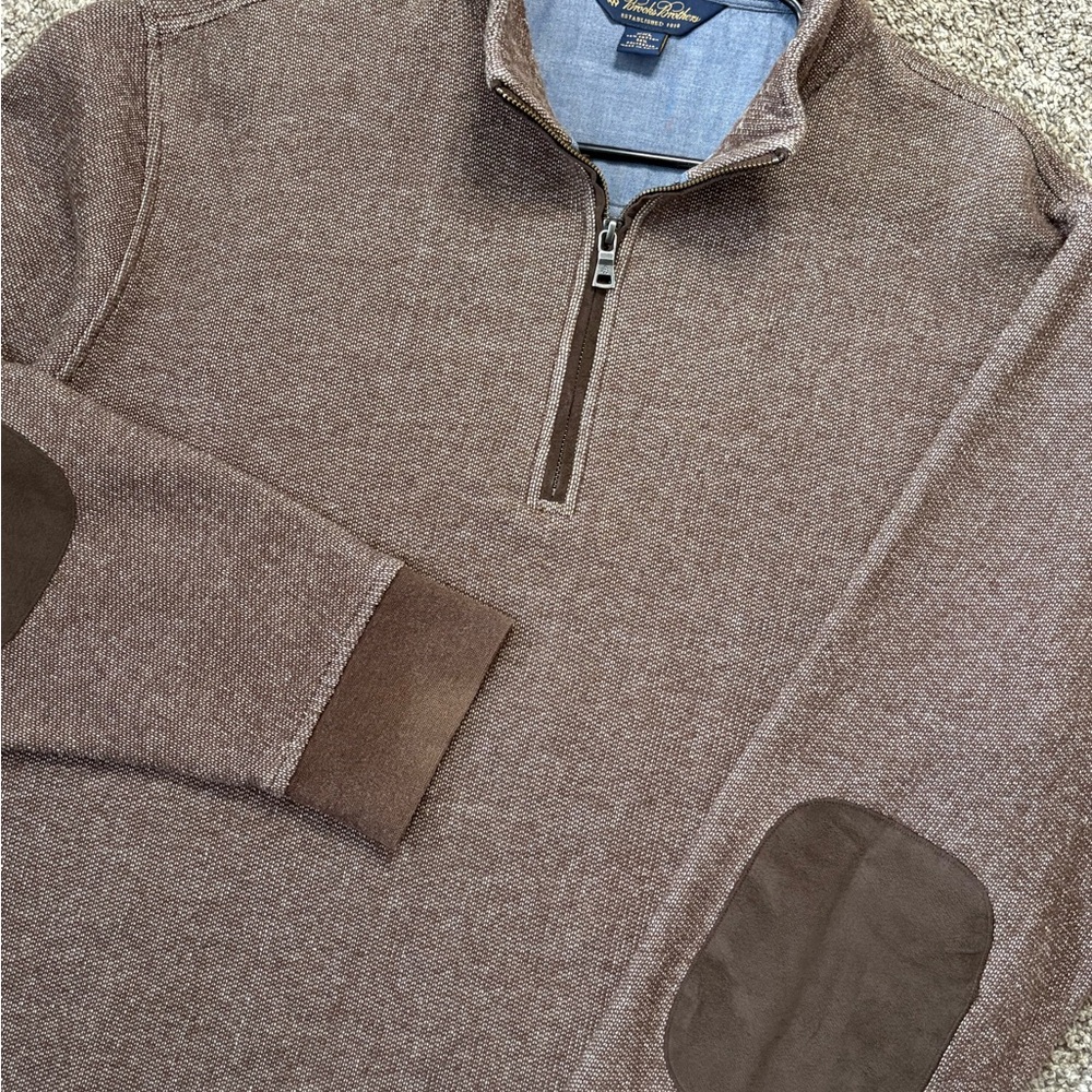 Brooks Brothers Men’s 1/4 Zip Pullover Sweater Elbow Patches Cotton Blend 2XL
